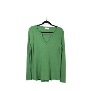 T. La Green Thermal Waffle Knit Long Sleeve V Neck Women's Size XS Casual Top